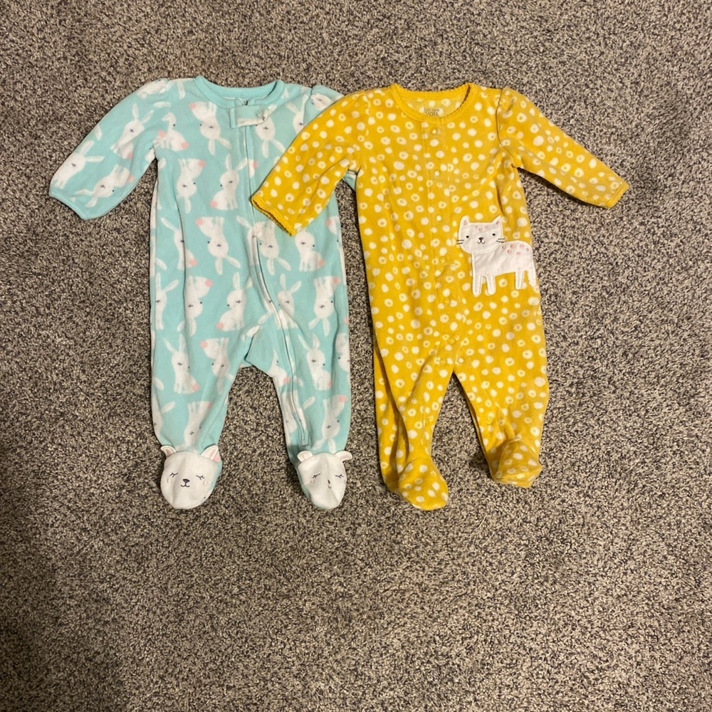 Carter's Blue Bunny and Yellow Cat Kids Footies